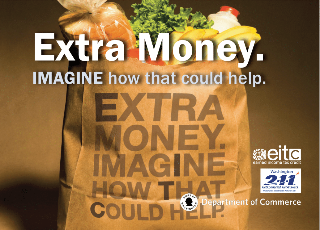 Graphic of grocery bag 'Extra Money, Imagine how that could help'