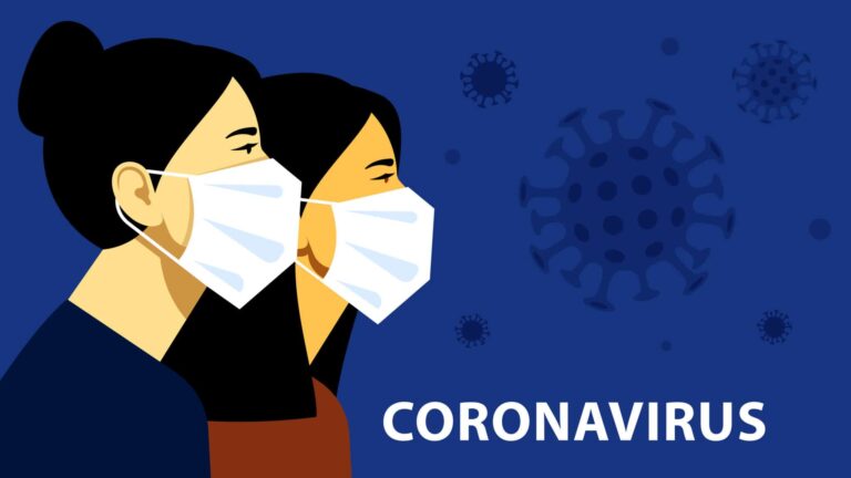 Coronavirus graphic of two asian women wearing masks